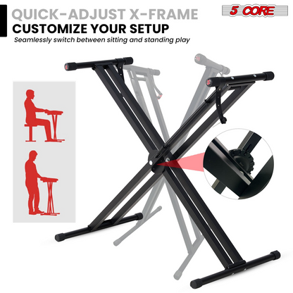 Start2Finish 5 core keyboard stand with height adjustment, quick release, and portable design for musical instrument setups.