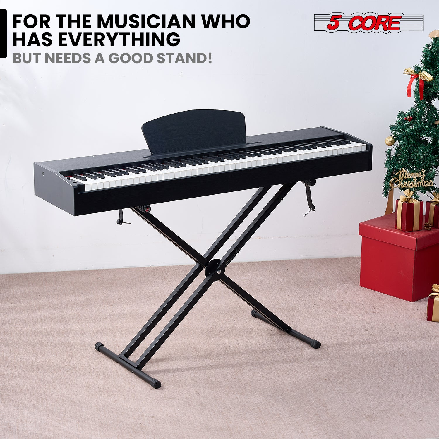 Start2Finish 5 Core Keyboard Stand with adjustable height and quick release for portable DJ and musical instrument setup.