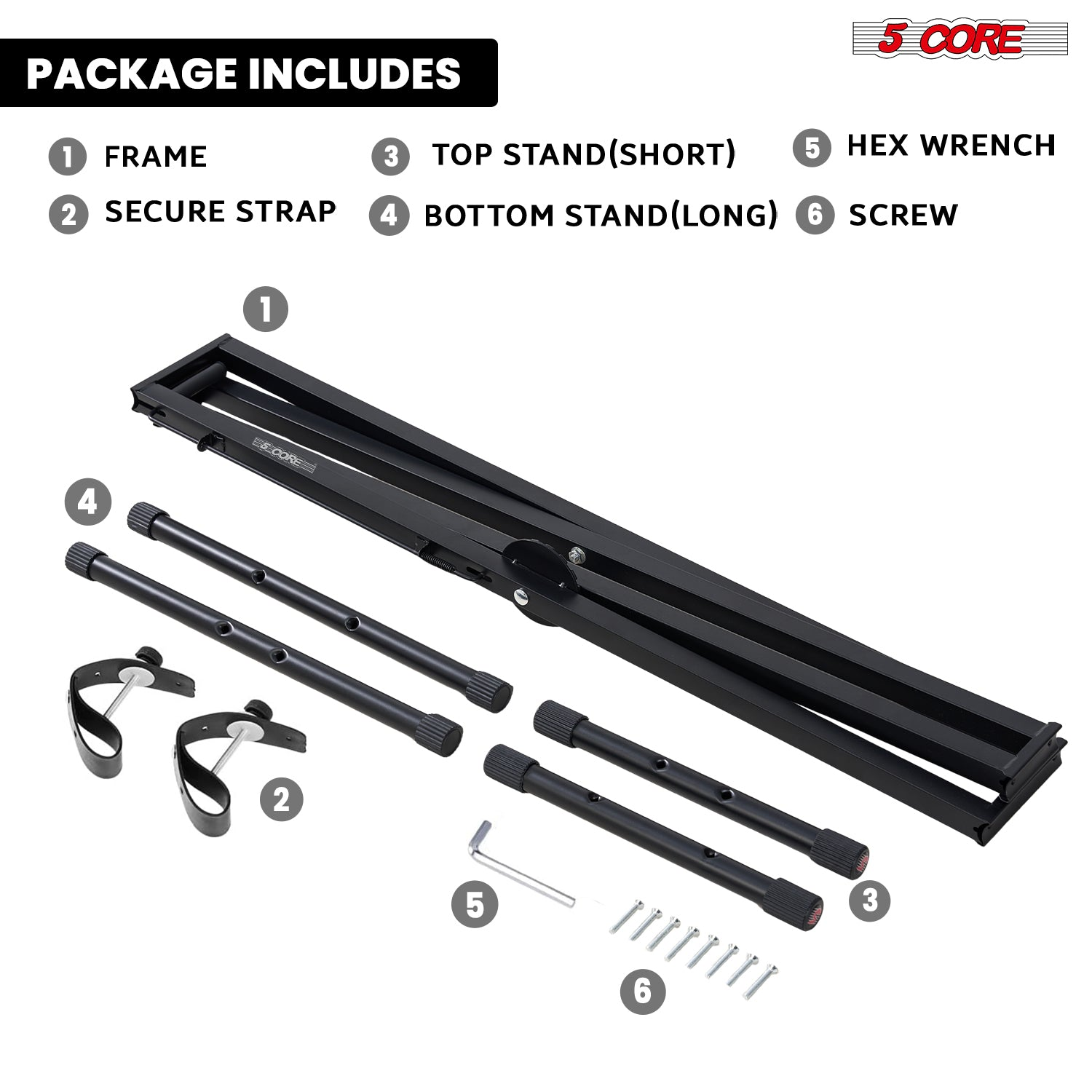 Start2Finish 5 Core keyboard stand with adjustable height, quick release, and portable design for DJ and musical instrument use.