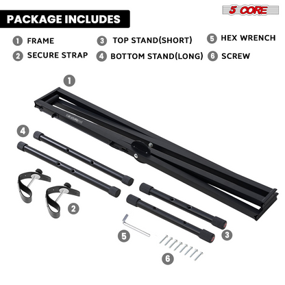 Start2Finish 5 Core keyboard stand with adjustable height, quick release, and portable design for DJ and musical instrument use.