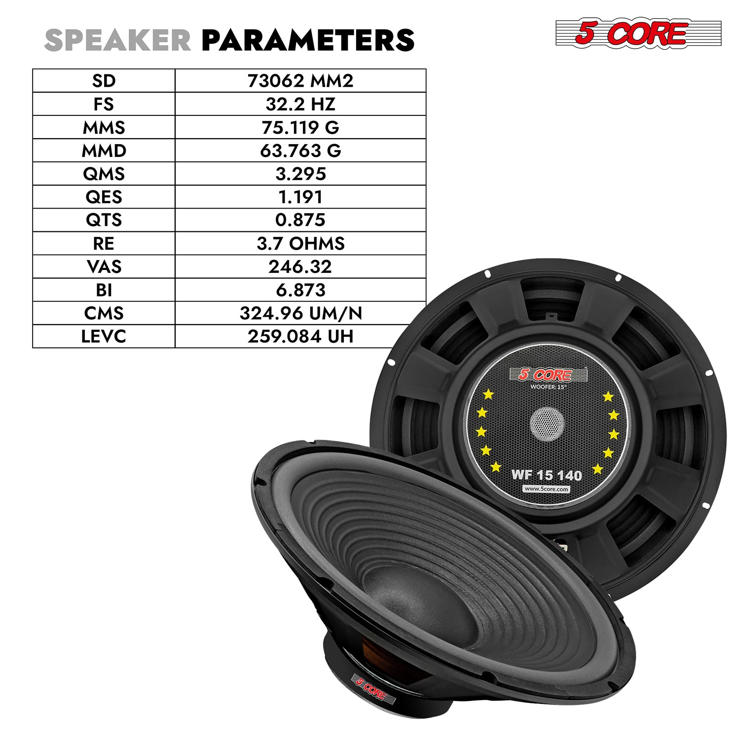 Pair of 15-inch Start2Finish car woofers with deep bass, 1000W, 4 Ohm impedance, designed for automotive audio systems.