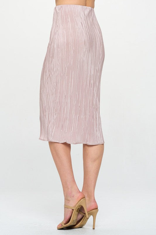 Jade Icarus Made in USA solid plisse midi skirt in automotive fabric, shown in a close-up of the pleated design and fabric texture.