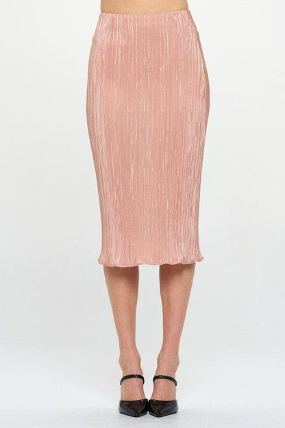 Made in USA Jade Icarus solid plisse midi skirt, featuring pleated fabric and a flowing silhouette.