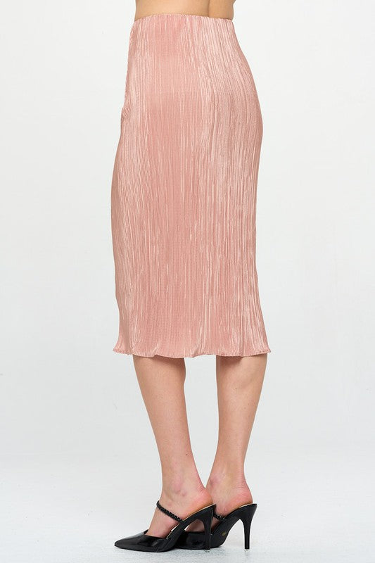 Made in USA Jade Icarus solid plisse midi skirt, featuring textured pleats and a classic mid-length design.
