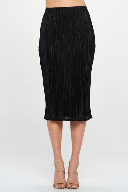 Jade Icarus Made in USA solid plisse midi skirt, shown in a stylish automotive-inspired design, with pleated fabric and mid-length cut.