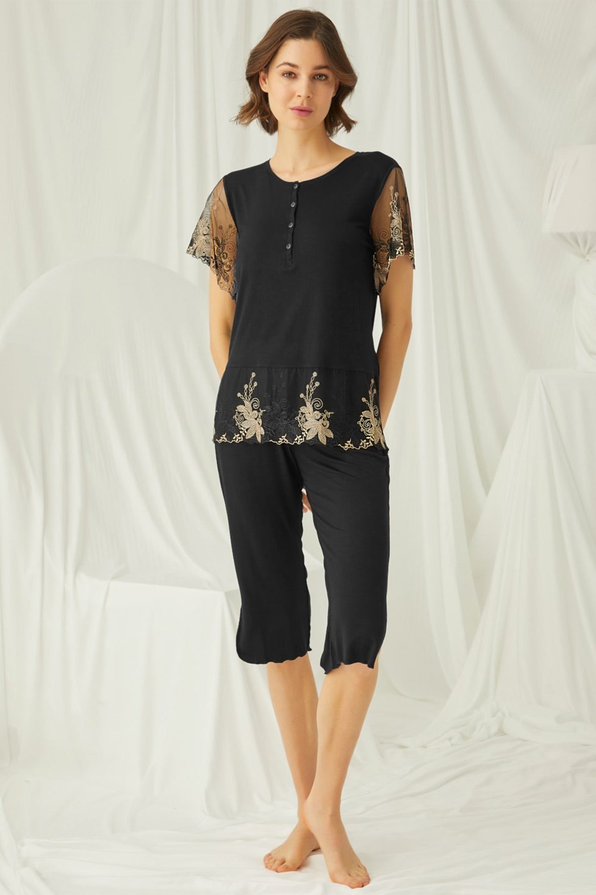 Burgundy Artemis Shopymommy lace plus size maternity and nursing pajama capris with delicate lace details and comfortable fit.