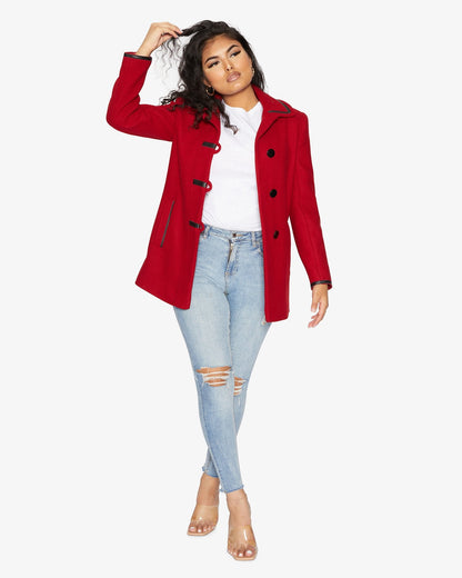 Rose Eleusis wool blend coat with contrast trim, stylish vintage jacket featuring tailored design and classic details.