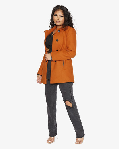 Rose Eleusis wool blend contrast trim coat from the 1920s, stylish jacket with distinctive trim details and vintage design.
