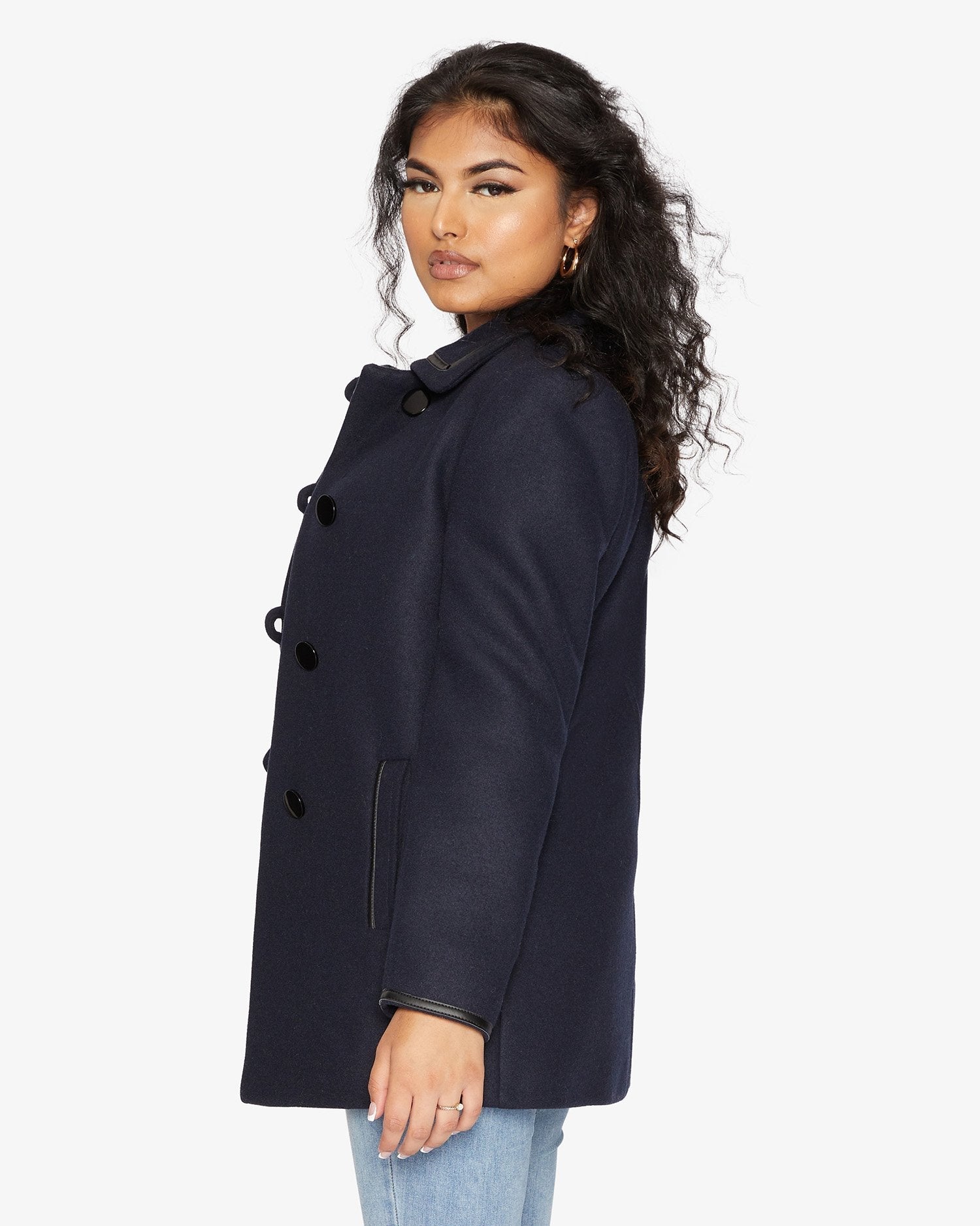 Rose Eleusis wool blend coat with contrast trim, vintage 1920s style jacket featuring tailored fit and classic design.