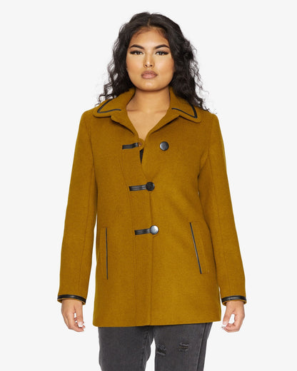 Rose Eleusis wool blend contrast trim coat from 1920s, stylish jacket featuring classic design with contrasting details.