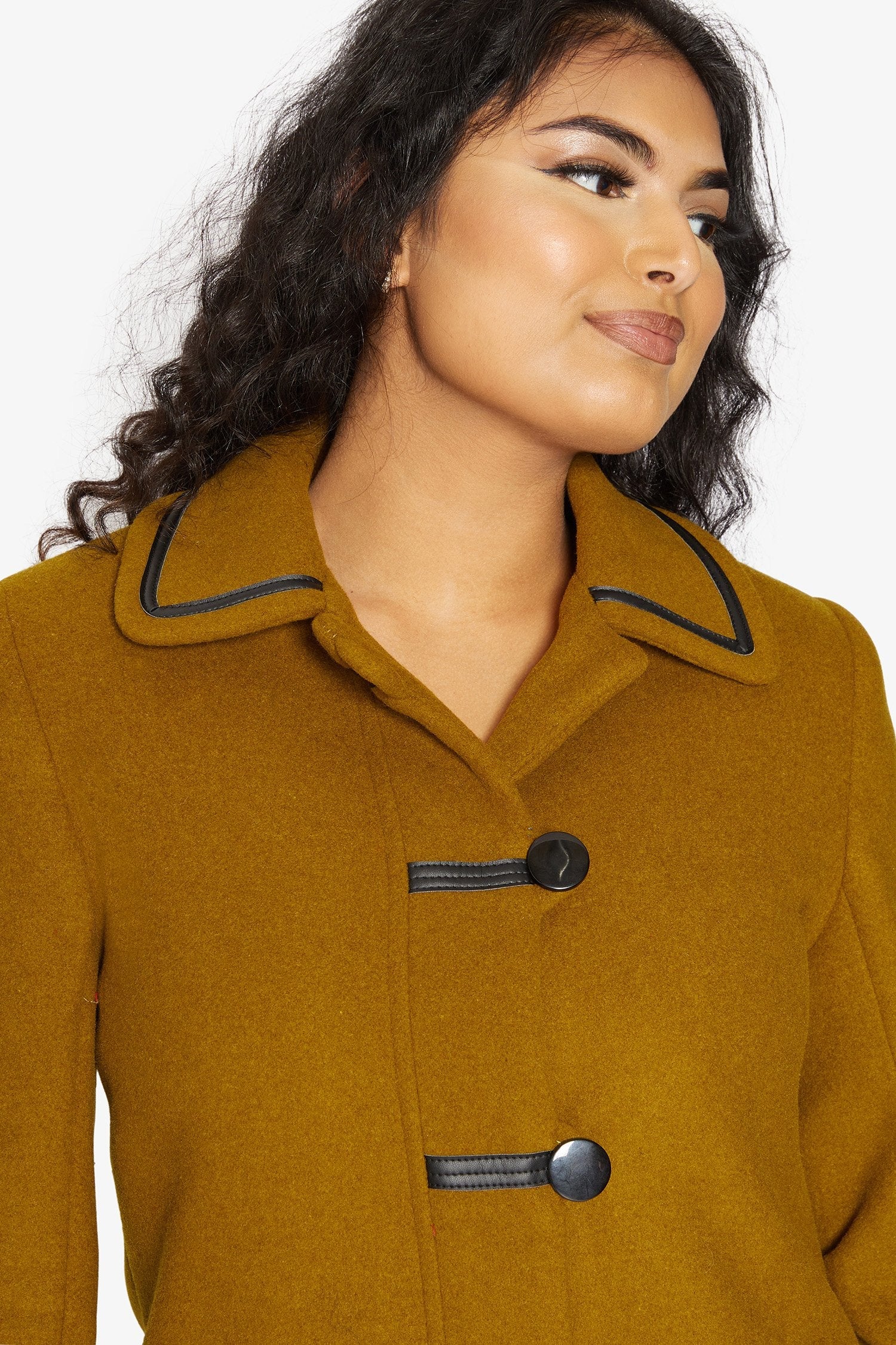Rose Eleusis wool blend contrast trim coat, vintage 1920s-style jacket with tailored fit and stylish contrasting trim details.