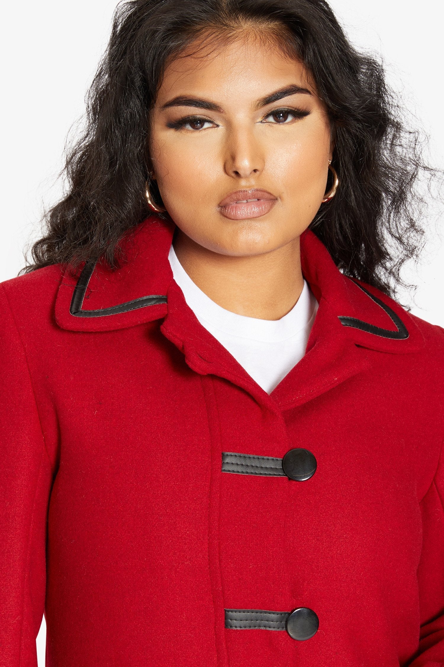 Rose Eleusis wool blend coat with contrast trim, stylish 1920s-inspired jacket featuring tailored fit and vintage design details.