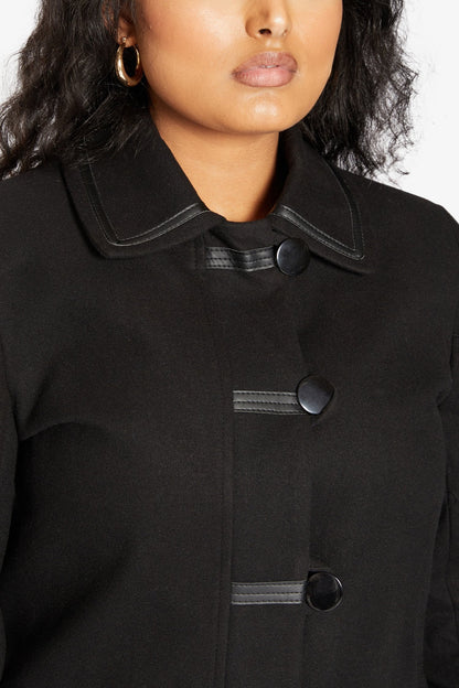 Rose Eleusis wool blend contrast trim coat from 1920, stylish jacket with classic design and detailed trim.
