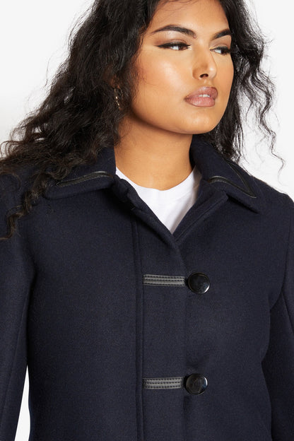 Rose Eleusis wool blend contrast trim coat, vintage 1920s style jacket with tailored fit and classic design.