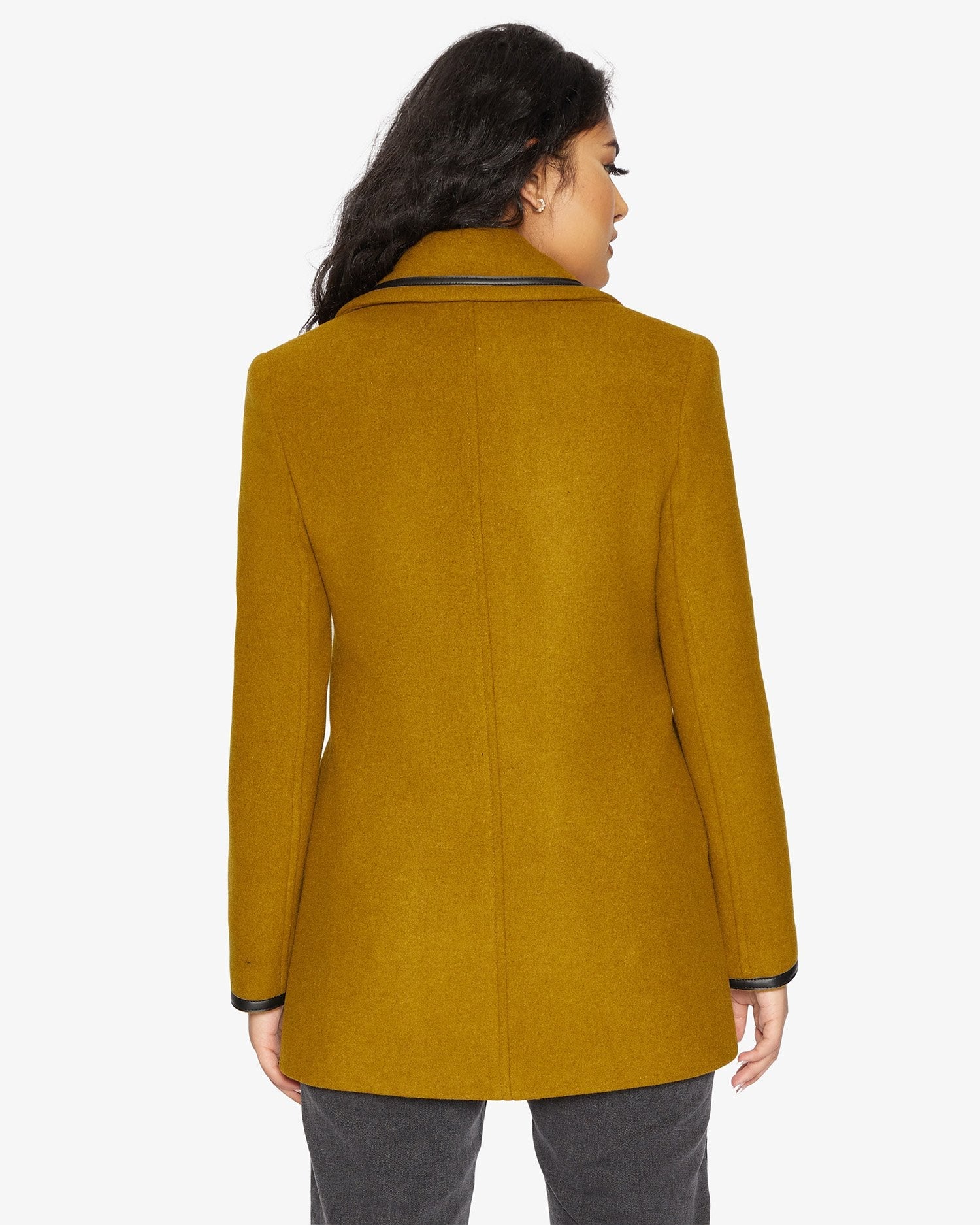 Rose Eleusis wool blend coat with contrast trim, vintage 1920s style jacket, featuring tailored fit and classic design.