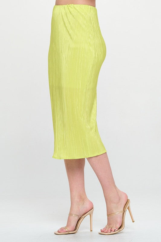 Jade Icarus solid plisse midi skirt with elastic waistband, flowing women&