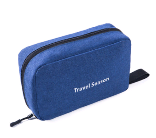 Maroon Asteria portable travel makeup bag with multifunction hooks, compact and convenient for organizing cosmetics on the go.
