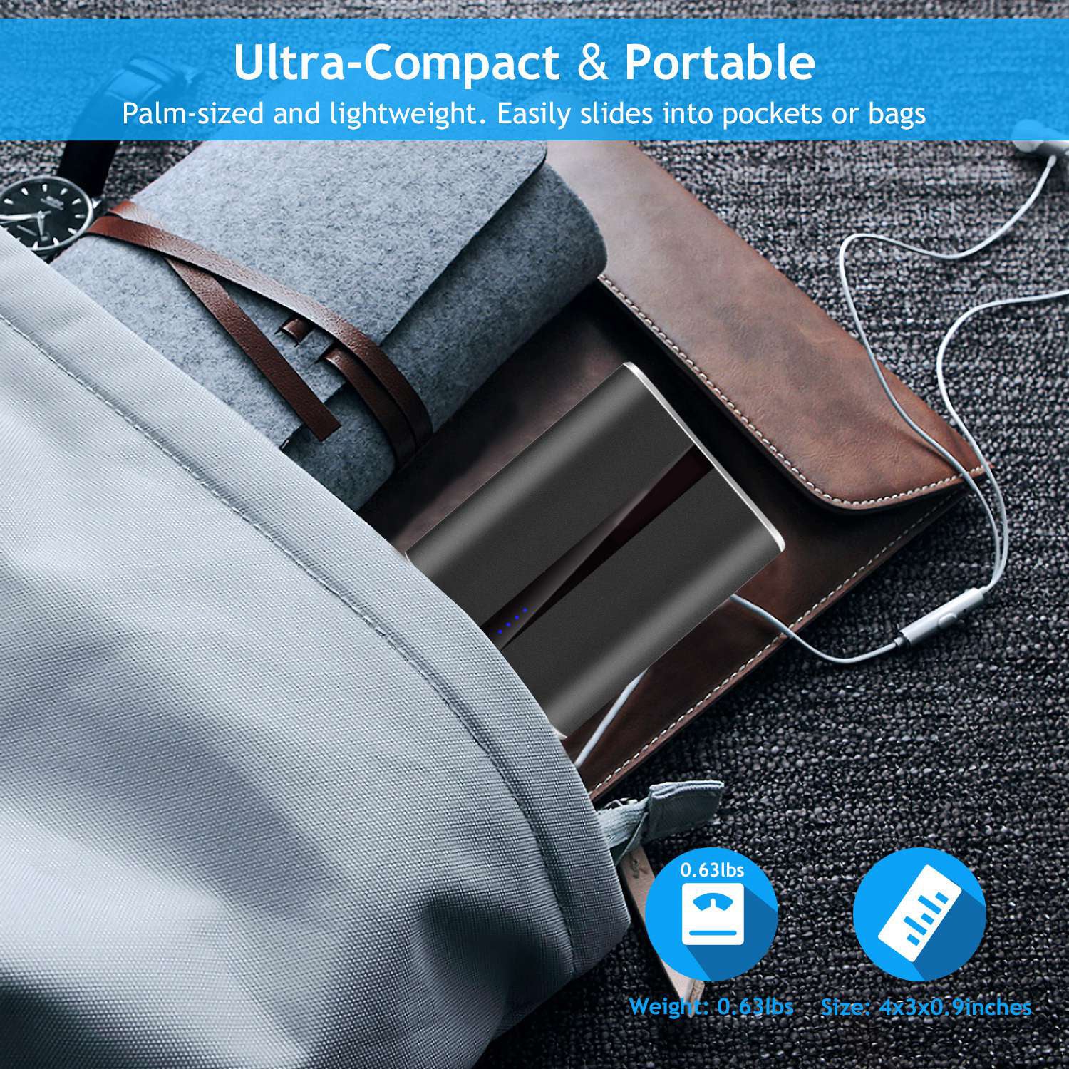 Pear Daisy 12000mAh portable charger with dual USB 3.1A output, compact power bank for home and outdoor use.
