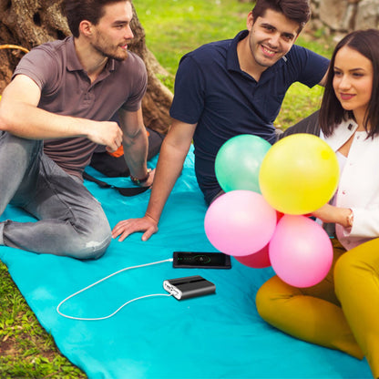 Pear Daisy 12000mAh portable charger with dual USB 3.1A output, compact power bank for on-the-go charging.