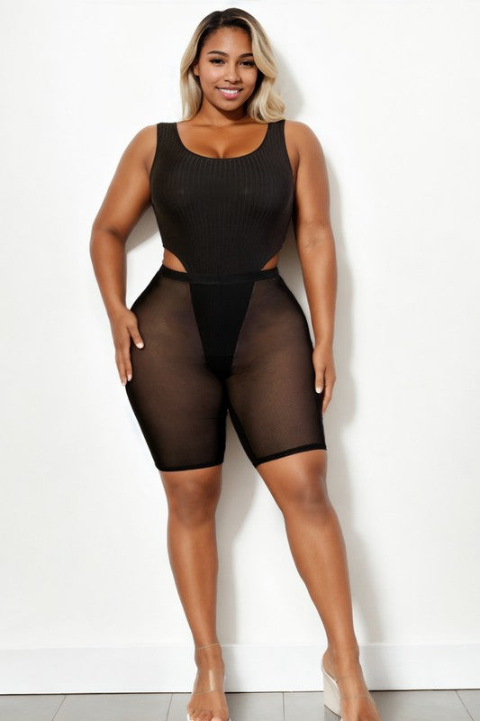 Plus size mesh biker shorts by Jade Icarus, featuring a sporty design with breathable mesh fabric and a comfortable fit.