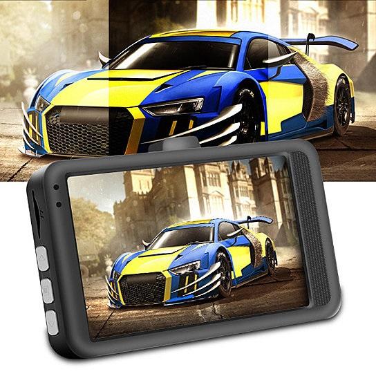 Salmon Lucky Black Box Dash Cam 1080P with G-Sensor and looping recording, mounted inside a vehicle for road surveillance.
