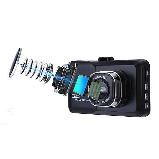Salmon Lucky Black Box Dash Cam 1080P with G-Sensor and looping recording, mounted inside a car for vehicle footage.