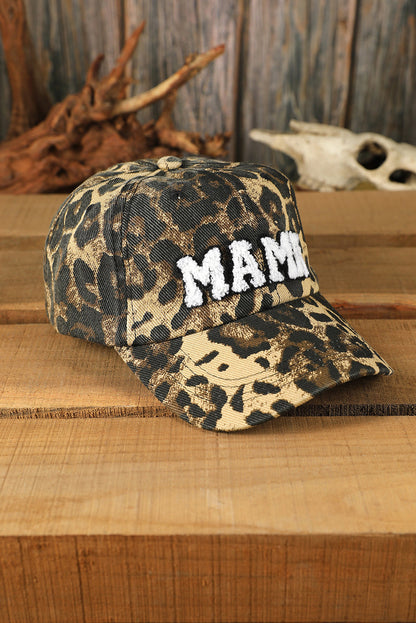 Carmine Juneberry Leopard MAMA embroidered baseball cap with leopard print design and adjustable strap, casual hat for women.