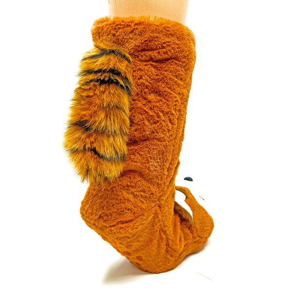 Red Panda plush slipper socks for kids by Jade Icarus featuring soft, cozy animal-themed footwear with red panda design.