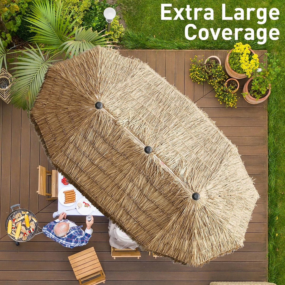 13Ft Waterproof Thatch Tiki Terrace Outdoor Umbrella