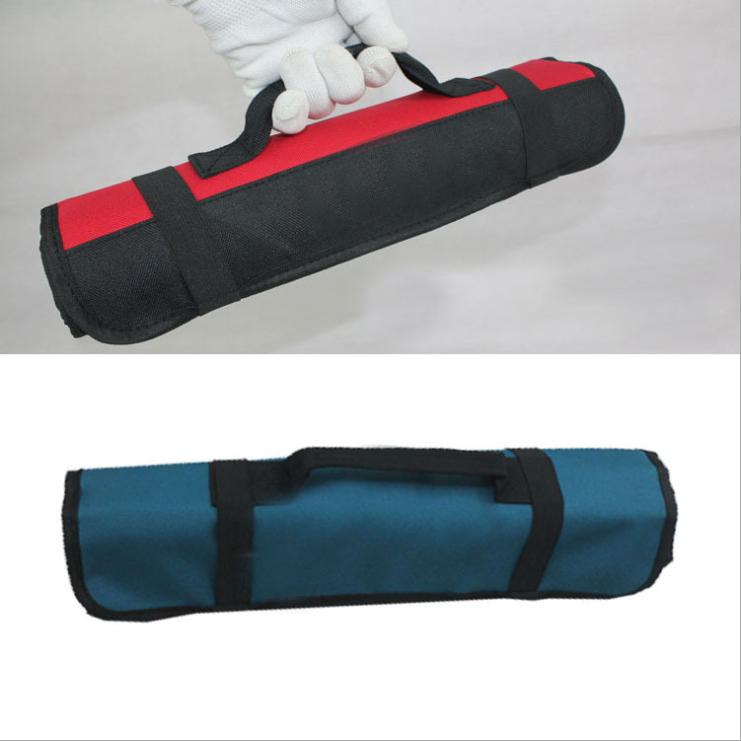 Maroon Asteria portable multifunctional reel-type hardware tool bag with multiple compartments and sturdy handles.