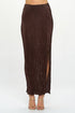 Made in USA Jade Icarus plisse maxi skirt with slit, showcasing lightweight fabric and stylish design.
