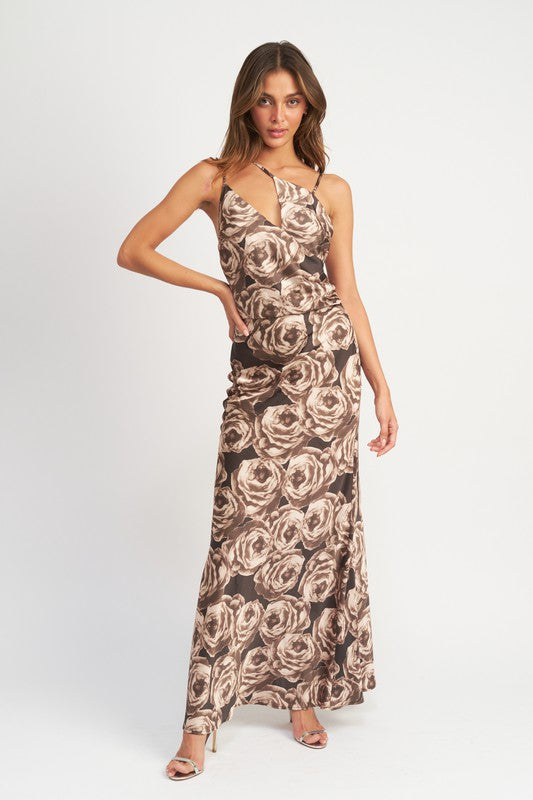 Jade Icarus asymmetrical neck maxi dress for women, flowing fabric with unique neckline, elegant and stylish evening wear.