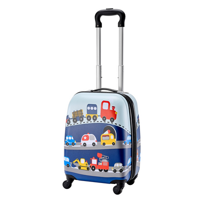 Start2Finish VEVOR Kids luggage set with 18-inch hardside suitcase, backpack, and U-shape pillow, airline approved for children.