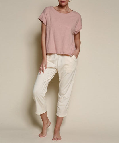 Recycled cotton plain crop top for women by Jade Icarus, featuring a simple, stylish design in natural fabric.