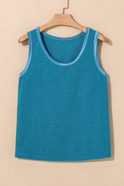 Metallic contrast trim scoop neck tank top for women by Byzantium Bay, featuring a stylish sleeveless design and metallic accents.