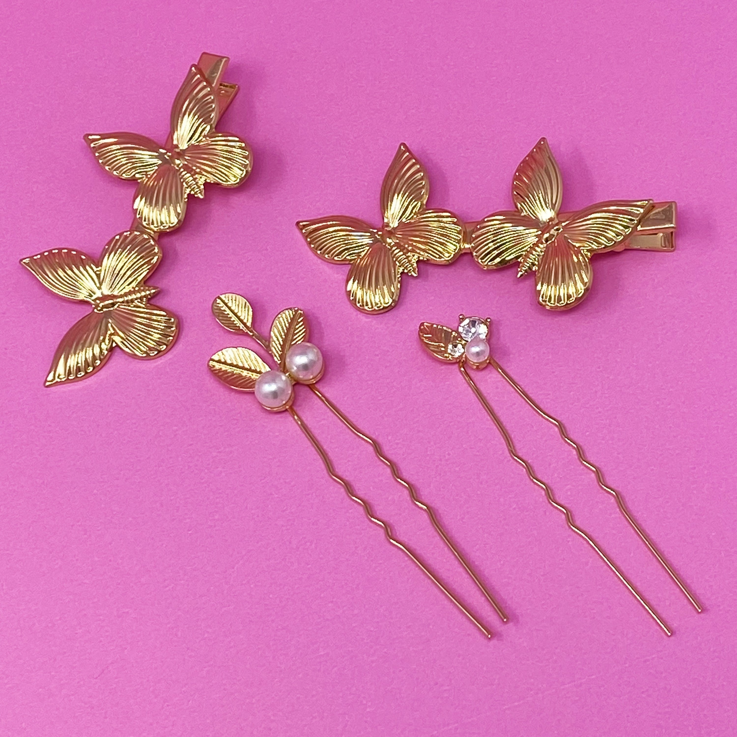 Antique garden hair clip set by Fuchsia Hercules featuring vintage floral jewelry accessories for women