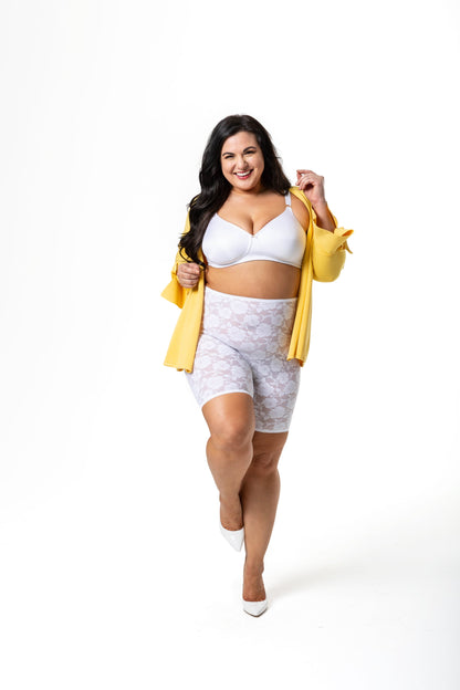White Elegance Panty Shorts by Bandelettes® with delicate lace detailing, designed for comfort and style in lingerie and underwear.