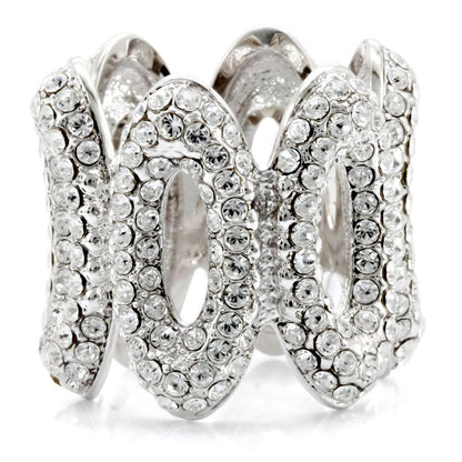 Turquoise Tiger rhodium brass ring featuring a clear top-grade crystal, showcasing a sleek, elegant jewelry design.
