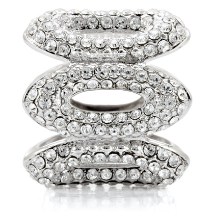 Rhodium brass ring with top grade clear crystal, featuring a sleek band and sparkling stone design by Turquoise Tiger.