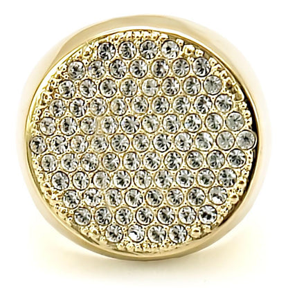 Gold brass ring with clear top grade crystal, stylish jewelry piece by Turquoise Tiger, close-up view of the ring&