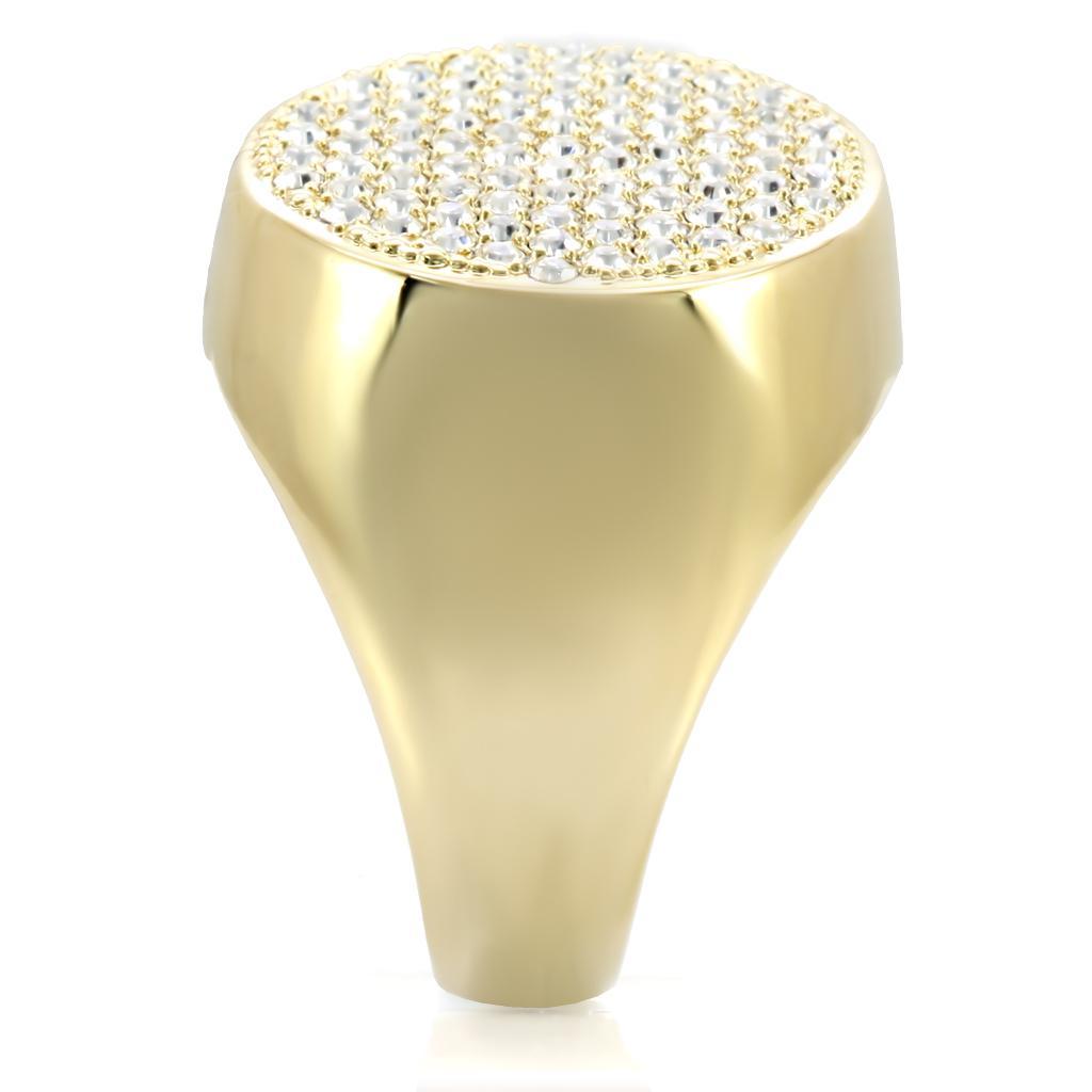 Gold brass ring with a clear top-grade crystal from Turquoise Tiger, showcasing a sleek and elegant jewelry design.