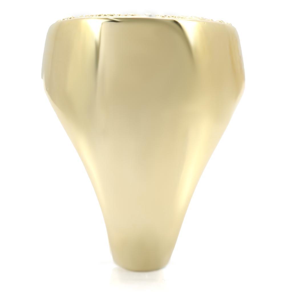 Gold brass ring with a clear top-grade crystal, featuring a stylish design by Turquoise Tiger.