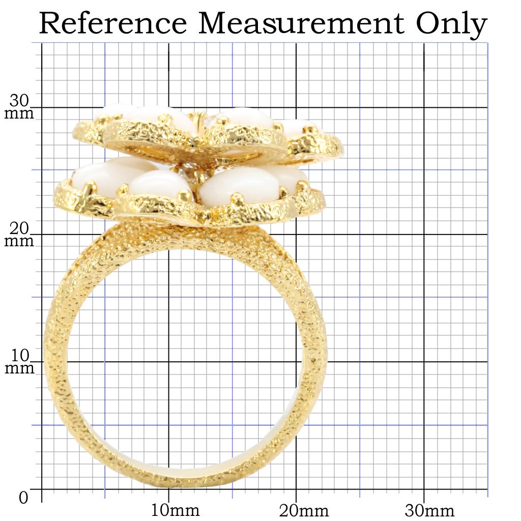 Turquoise Tiger gold brass ring with white synthetic glass, featuring a sleek band and decorative design.