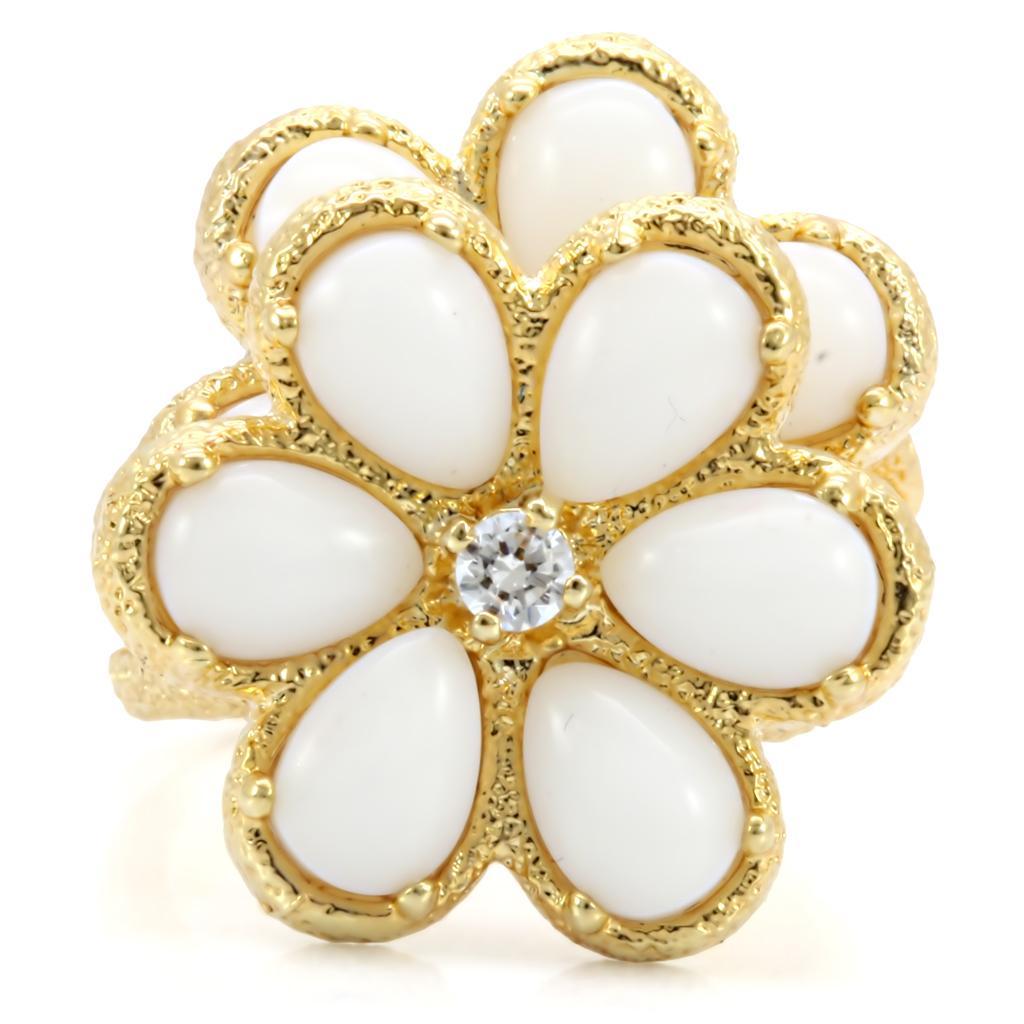 Gold brass ring with synthetic white glass, stylish jewelry piece from Turquoise Tiger.