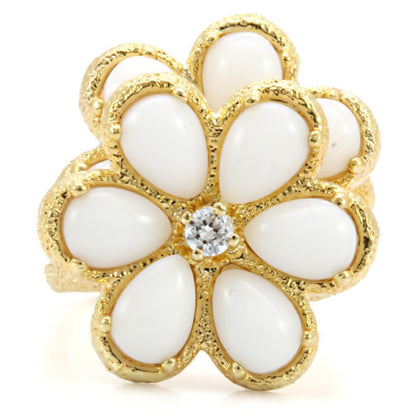 Gold brass ring with synthetic white glass, stylish jewelry piece from Turquoise Tiger.