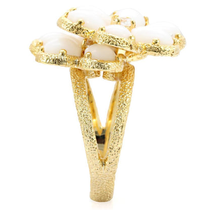 Gold brass ring with white synthetic glass accent from Turquoise Tiger, showcasing a stylish and elegant jewelry design.