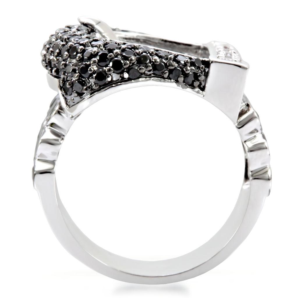 Turquoise Tiger rhodium and ruthenium brass ring with AAA grade black cubic zirconia, elegant jewelry accessory.