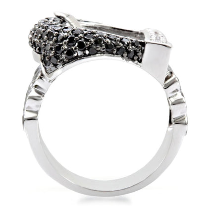 Turquoise Tiger rhodium and ruthenium brass ring with AAA grade black cubic zirconia, elegant jewelry accessory.