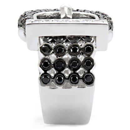 Rhodium and ruthenium brass ring with AAA grade cubic zirconia from Turquoise Tiger, featuring a black finish and intricate design.