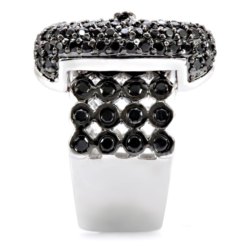 Rhodium and ruthenium brass ring with black finish featuring AAA grade CZ stones, crafted by Turquoise Tiger jewelry.